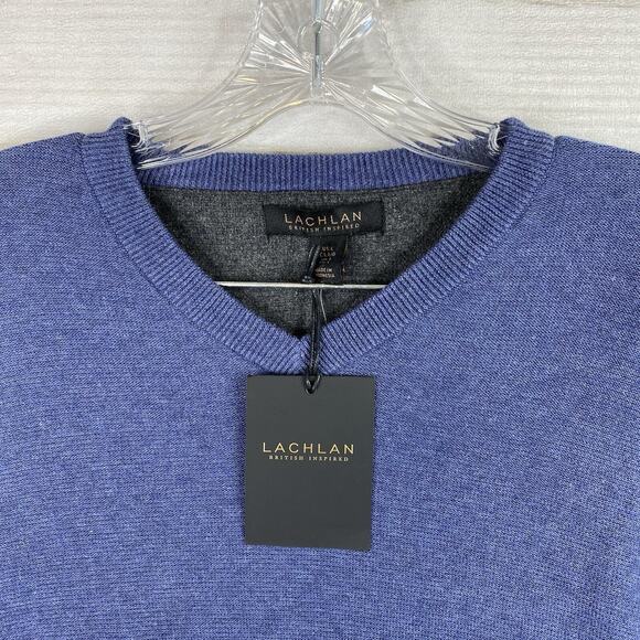 Lachlan Sweater Mens L Blue British Inspired V Neck Pullover 100% Cotton NWT - Picture 3 of 8